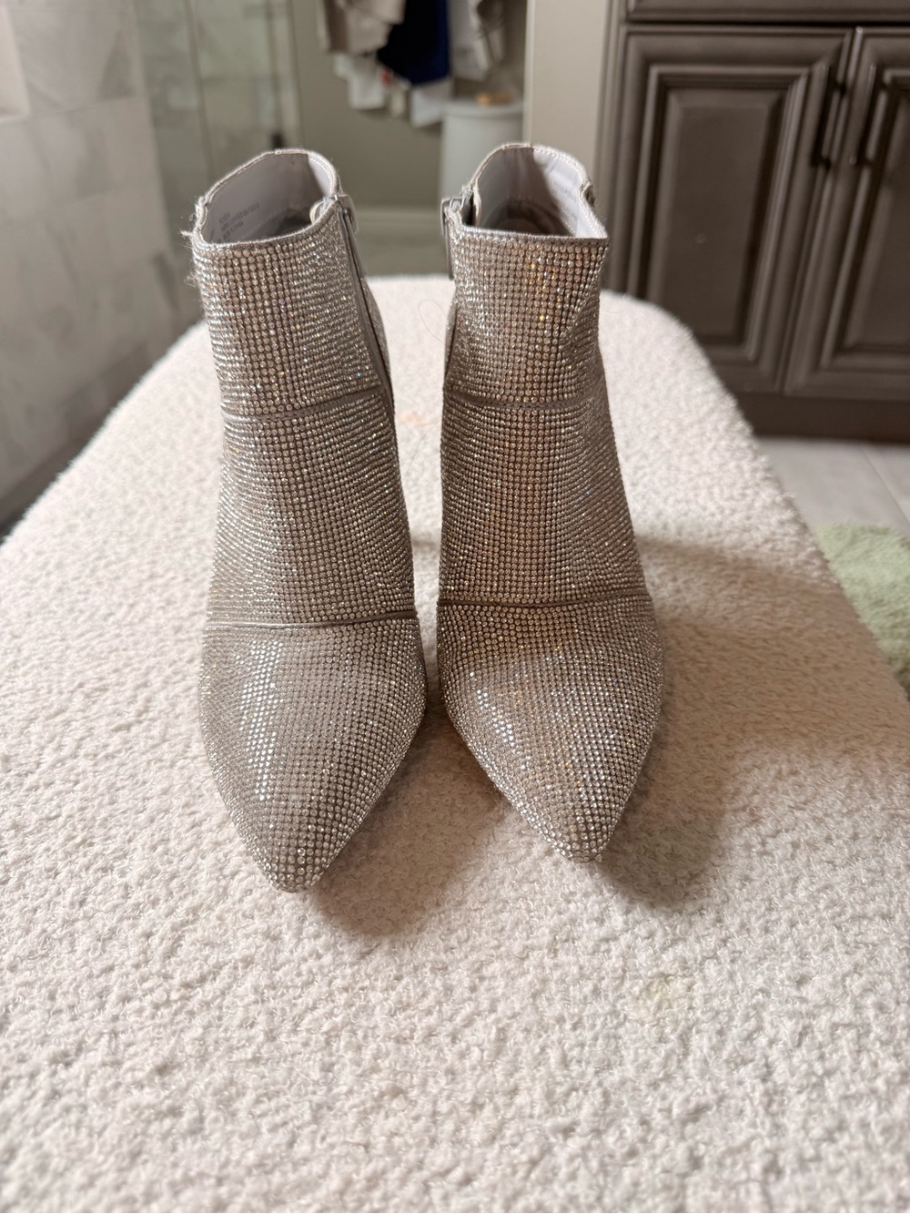 Steve Madden Silver Crystal Pointed Toe Ankle Booties